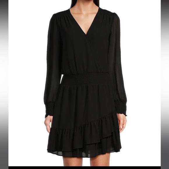 MICHAEL Michael Kors Dresses & Skirts - MICHAEL Michael Kors Black Ruffle Hem Smocked Chiffon Dress - Small